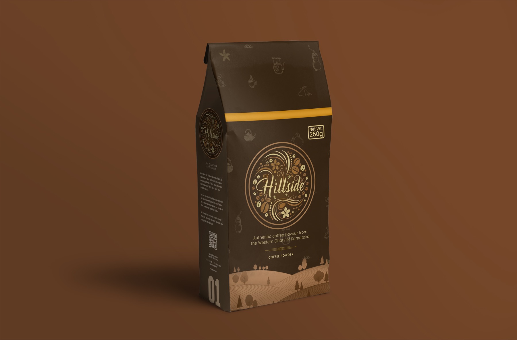 My Hillside coffee pack on warm premium backdrop